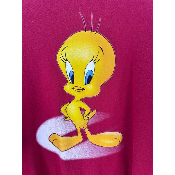 VTG Looney Tunes sz L Red Tweety Bird Pullover Sweatshirt Crewneck 90s Y2K - Picture 2 of 9